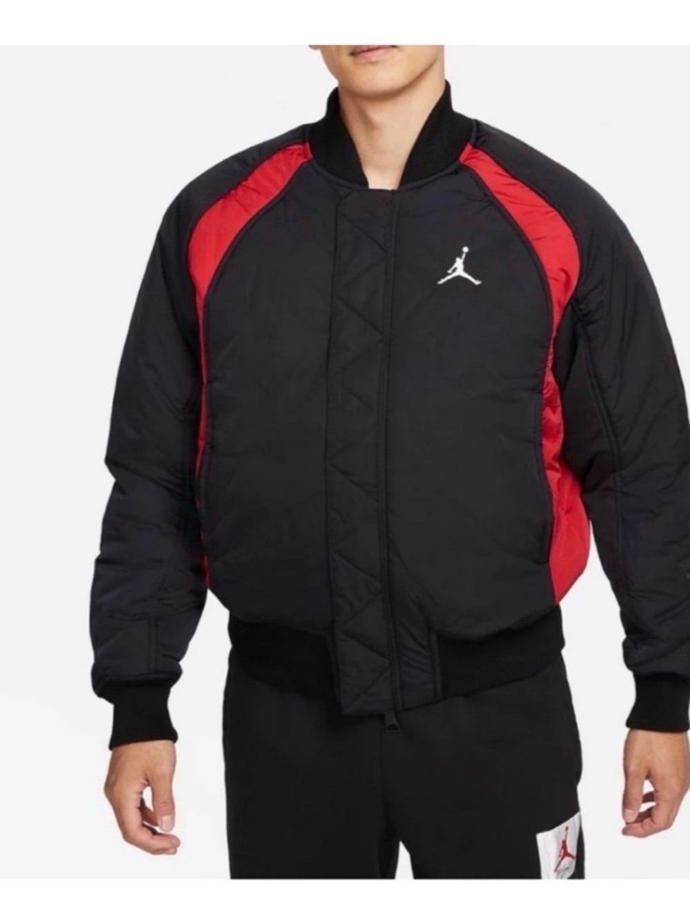 Jordan Black and Red Quilted Bomber Jacket with Jumpman Logo
